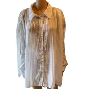 VTG Essence Mesh Pleated White Slip Button Down Shirt Women Size 3X/26 Fairy